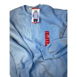 New York Crewneck Sweatshirt X-large Plush Pale Blue Unisex Cotton Blend